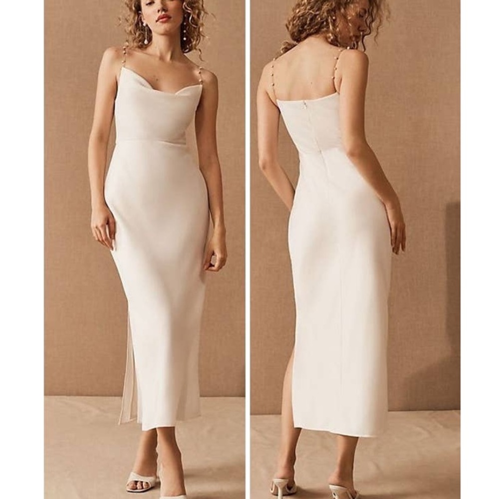Sachin and Babi Satin White Pearl Strap Dress